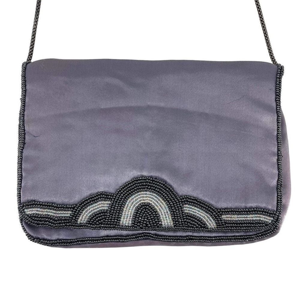 Vintage Women's Chain Strap Beaded Flap Front Shoulder Bag‎ Purple clutch Medium